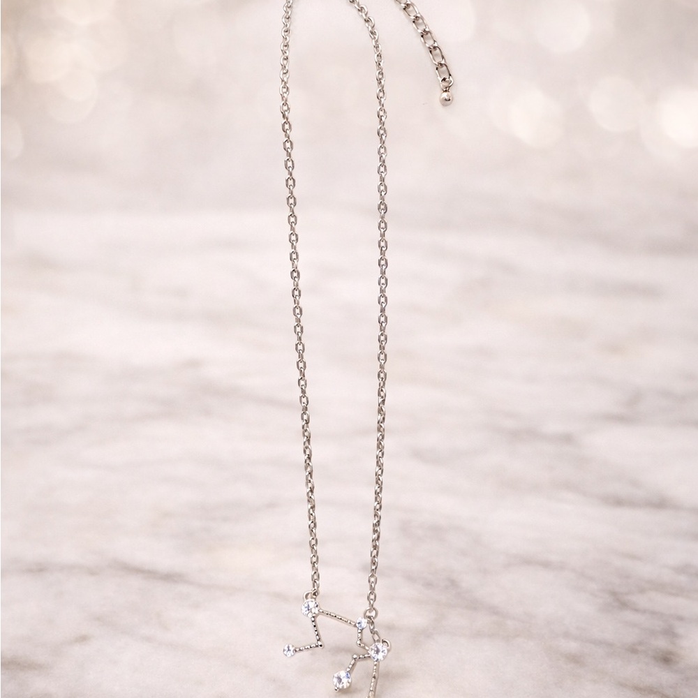 Silver Tone Constellation Necklace w/ Rhinestones Adjustable Chain